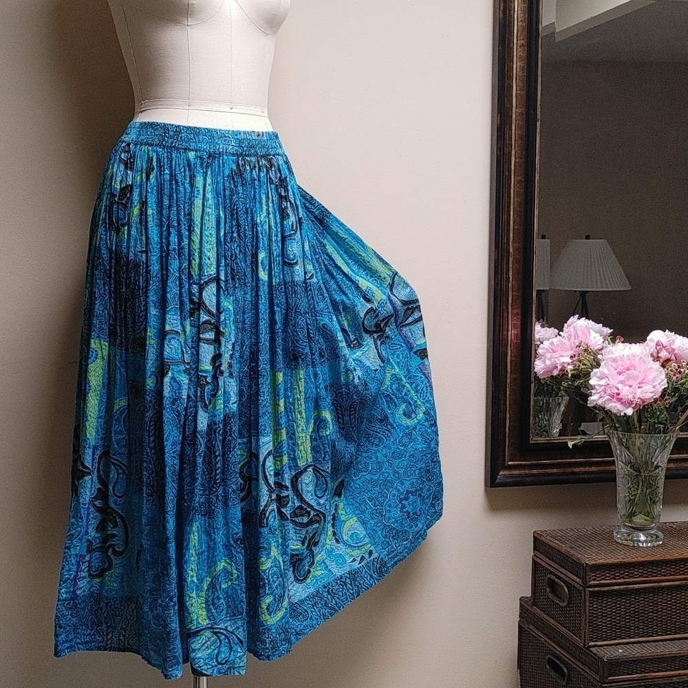 SUDHA Cotton Full Skirt Elastic Waist in Blue Size M - Picture 8 of 13